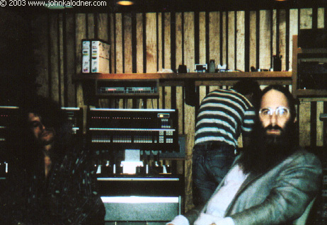 Joe Perry (Aerosmith), Bruce Fairbairn (back to camera) & JDK - Little Mountain Studios - Vancouver, BC - Spring 1987