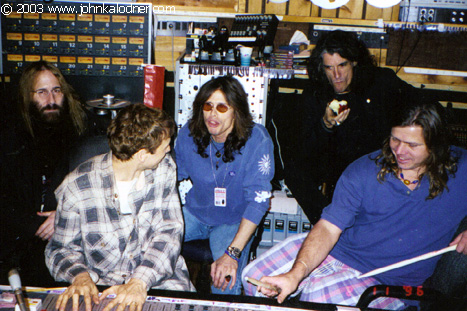 JDK, David Campbell, Steven Tyler, Joe Perry & Kevin Shirley - Avatar Studios, discussing string arrangements for Nine Lives - November 1996