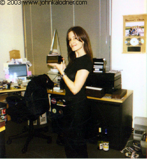 Denise Luiso (Director of Sony Music Soundtracks) holding her AMA award for the Spiderman Soundtrack - Santa Monica, CA - January 29, 2003