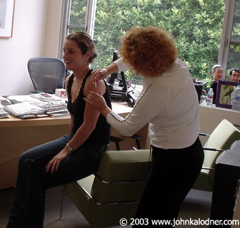 Monica Cornia getting her flu shot from Nurse Val @ Sanctuary Records - Santa Monica, CA - October 9th 2003
