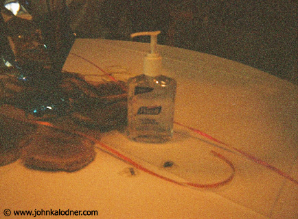 A close-up of JDKs table @ the JDK Is Toast Party with a bottle of Purel on it! - Santa Monica, CA -  September 2003